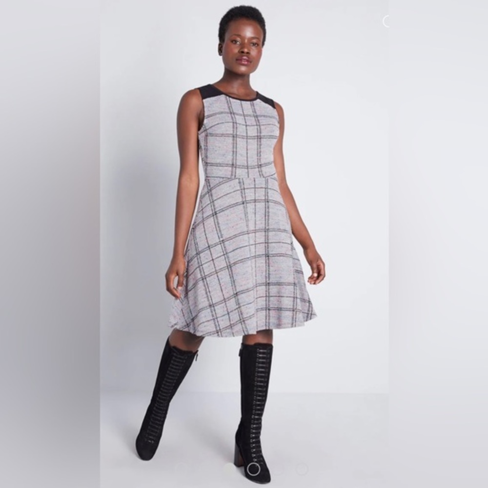 Modcloth Smiling from the Top A-Line Dress Black Multicolor 2X NWOT